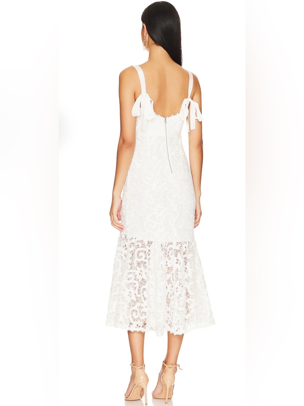 SAYLOR Lesli White Lace Midi Dress XS Bridal Bow Cutout Revolve Free People NWOT - Picture 4 of 16
